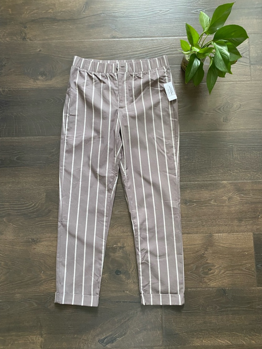 Ivy and Main Tan Striped Ankle Cropped Pants -Casual  Trendy Size Med